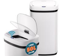 Monzana® 50 Litre Kitchen Bin White Stainless with Automatic Opening Sensor | White Rectangular, Soft Close Lid for Kitchen, Bathroom, or as Nappy Bin, Recycling Dustbin and Waste Bins, Home