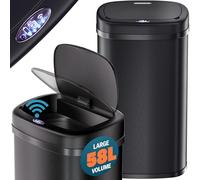 Monzana® 58 Litre Kitchen Bin Black Stainless with Automatic Opening Sensor | Touchless Black Rectangular, Soft Close Lid for Kitchen, Bathroom, or as Nappy Bin, Recycling Dustbin and Waste Bins, Home