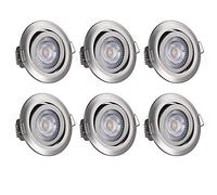 Monzana® 6X Brushed Recessed LED Downlights for Ceiling, 3000K Warm White | Spot Lights Ceiling, Round, Flat, Dimmable Spot Lights, Brushed Nickel Silver Downlights, 400LM, 220-240V, 68mm Spot Light