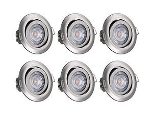 Monzana® 6X Brushed Recessed LED Downlights for Ceiling, 3000K Warm White | Spot Lights Ceiling, Round, Flat, Dimmable Spot Lights, Brushed Nickel Silver Downlights, 400LM, 220-240V, 68mm Spot Light