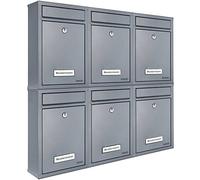 MONZANA® 6x Lockable Post Boxes Wall Mounted Waterproof Letter Boxes with 2 Keys Weatherproof Galvanised Metal With Letter Box Flap & Name Plates Modern Design Mail Post Box System | Silver