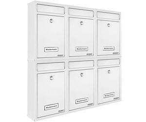 MONZANA® 6x Lockable Post Boxes Wall Mounted Waterproof Letter Boxes with 2 Keys Weatherproof Galvanised Metal With Letter Box Flap & Name Plates Modern Design Mail Post Box System | White