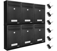 MONZANA® 6x Post Box Wall Mounted Letter Boxes Lockable Inc 2 Keys Black