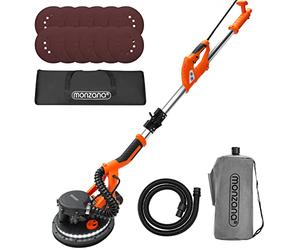 MONZANA® 750W Drywall Plaster Sander | Max Speed 1750 RPM | Self-Cleaning Function with Suction Bag | Includes 12x 225mm Diameter Hook & Loop Sanding Discs | LED Light