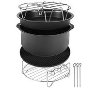 MONZANA® Air Fryer Accessories Set of 8 | Circular Round Pieces | Baking Basket, Pizza Pan, Silicone Mat, Grill Grate, Metal Rack | Dishwasher Safe | For 3.6L Air Fryers | 17cm Diameter