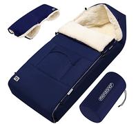MONZANA® Baby Footmuff with Hand Warmer | Reflective Strips | Cuddly Winter Blanket | Lockable Headrest | 5-Point Belt Compatible | Zip Removable Washable | for Strollers Prams 90x60cm Navy Blue