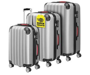 Monzana® Baseline 3 Piece Travel Suitcase Set | ABS Hard Shell Luggage | 4 Spinner Wheels | Scratch Resistant | Medium Large XL | Lightweight Lockable Cabin Trolley Cases | Silver