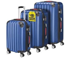MONZANA® Baseline 3 Piece Travel Suitcase Set | ABS Hard Shell Luggage | 4 Spinner Wheels | Scratch Resistant | Medium Large XL | Lightweight Lockable Cabin Trolley Cases | Blue