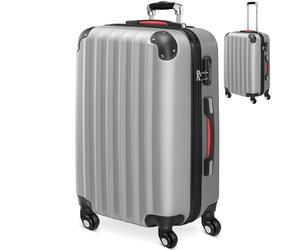 Monzana® Baseline Large ABS Hard Shell Suitcase | 40x60x25cm Luggage | 4X Rubberised 360° Spinner Wheels | Telescopic Handle | Secure Combination Lock | Hardcase Hardshell Trolley | Silver