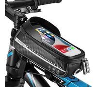Monzana® Bicycle Top Tube Tri Bag | Waterproof Reflective Removable | TPU Touchscreen Smartphone Holder Mobile Phone Case Sun Visor | Up to 6.8' | Crossbar Handlebar Frame | Black