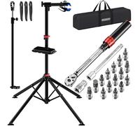MONZANA® Bike Maintenance Stand with 1/4' Drive Torque Wrench Set | 30kg Capacity | Professional Folding Workshop Stand with Carrying Bag, Tyre Levers, 1-25 Nm Bit set, Carry Case