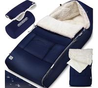 MONZANA® Baby Footmuff with Hand Warmer | Reflective Strips | Cuddly Winter Blanket | Lockable Headrest | 5-Point Belt Compatible | Zip Removable Washable | for Strollers Prams 90x60cm Navy Blue