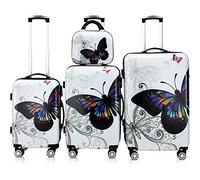 MONZANA® Butterfly Hard Shell Luggage Set 4 Piece - Lightweight Polycarbonate Suitcases with Beauty Case, 360° Spinner Wheels, Telescopic Handle & Combination Lock, Travel Suitcase Set White