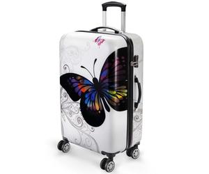 MONZANA® Butterfly Hard Shell Suitcase Large - Lightweight Polycarbonate Travel Luggage with 360° Spinner Wheels, Telescopic Handle & Combination Lock, White Checked Suitcase