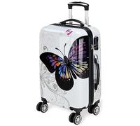 MONZANA® Butterfly Hard Shell Suitcase Medium - Lightweight Polycarbonate Travel Luggage with 360° Spinner Wheels, Telescopic Handle & Combination Lock, White Cabin Suitcase