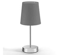 Monzana® Chrome Bedside Lamp with 13cm Diameter Fabric Shade, Grey | Up to 15W E14 Bulb Fitting, 32cm High | Office Desk Living Room Table Lamp | Metal