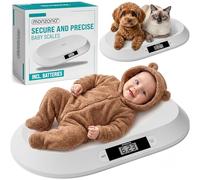 MONZANA® Digital Baby Weighing Scale Up to 20kg - Infant & Newborn Scales with Tare & Hold Function, Large Tray, LCD Display - Pet Scale for Dogs, Cats & Small Animals