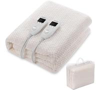 Monzana® Double Electric Heated Under Blanket 2x60W | Simple LED Controller | Auto Shut Off | 160x140cm | Washable | 5 Heat Settings | Adjustable 1-8 Hour Timer | 3-Layer Soft Fleece | Cream