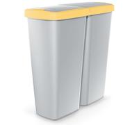 Monzana® Dual Kitchen Rubbish Bin | 50L, 2x 25L Compartments | Push Button Open Lid | Perfect for Rubbish, Recycling, Plastic, Organic Waste, Storing Dog Food | 2 Separate Lids | Grey & Yellow