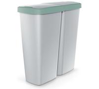 Monzana® Dual Kitchen Rubbish Bin | 50L, 2x 25L Compartments | Push Button Open Lid | Perfect for Rubbish, Recycling, Plastic, Organic Waste, Storing Dog Food | 2 Separate Lids | Grey & Green