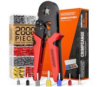 MONZANA® Electricians Crimping Pliers Set, 0.25-10mm² 2000 Cable Ferrules | Electrical Wire End Bootlace Terminal Connectors Ratchet Crimp Pressing Tool with Storage Bag | Black Red