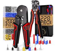 MONZANA® Electricians Hexagonal Crimping Pliers & Wire Stripper Set | 0.25-10mm² 2000 Cable End Ferrules | Electrical Bootlace Terminal Connectors Ratchet Crimp Tool with Storage Bag | Black Red