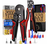 MONZANA® Electricians Square Crimping Pliers & Wire Stripper Set | 0.25-10mm² 2000 Cable End Ferrules | Electrical Bootlace Terminal Connectors Ratchet Crimp Tool with Storage Bag | Black Red