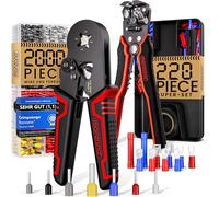MONZANA® Electricians Square Crimping Pliers & Wire Stripper Set | 0.25-10mm² 2000 Cable End Ferrules | Electrical Bootlace Terminal Connectors Ratchet Crimp Tool with Storage Bag | Black Red