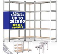Monzana Heavy Duty 5 Tier Metal Shelving Set (3 Pack) - 2625Kg Capacity Corner Garage Racking - Galvanised Steel & Mdf