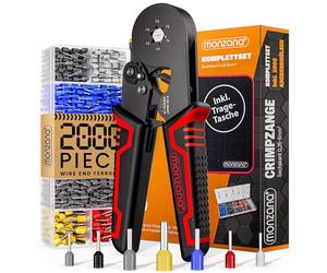 MONZANA® Hexagonal Ferrule Crimping Tool, Electrician's Hex Crimp Pliers | with Ferrules 0.25-6mm² 2000pc in Plastic Box | Wire End Sleeve Set | Ergonomic Handle | Including Storage Bag