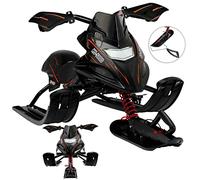 Monzana® KJ 5000 Racing Ride-On Steering Sledge | Children's Sleigh Scooter Style Skid Toboggan | Steel Frame Double Brake Suspension Padded Seat Pull Rope | 60KG Capacity | Black