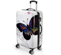 Monzana® Large Hard Shell Suitcase 4 Wheels Hardshell 27" 27 inch Butterfly | 68x43x27cm, XL Suitcase 4 Wheels Lightweight Extra Large Travel Luggage with 360° Spinner, Telescopic Handle, Lock, White