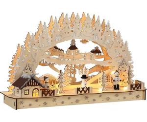 Monzana® LED Wooden Candle Bridge Christmas Battery Lights Winter Village | Festive Battery Powered Xmas Window Decoration for Home Decoration and Room Decor, Christmas Decorations