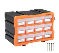 MONZANA® Screw Organiser Wall Mounted 24 Compartments - Small Parts Storage Drawers - Garage Workshop Fixings Cabinet - Stackable Plastic Box for Screws, Nails & Bolts