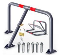 MONZANA® Security Parking Bollards Security Posts for Driveways, Robust Steel Retractable Car Parking Barrier Bollard, Bollards for Driveway Folds Down to 7.5cm, 3 Keys & Padlock 80x47x44cm Grey