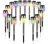 Monzana® Solar Garden Lights Outdoor Waterproof, 16 Pack Solar Pathway Lights, Colour Changing LED Solar Stake Lights, Stainless Steel Solar Lights Outdoor Garden for Path, Driveway, Patio, Lawn