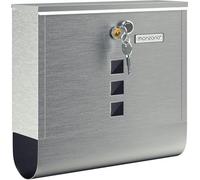 Monzana® Stainless Steel Design Letterbox | Silver Finish with Newspaper Compartment, Viewing Window, 2 Keys, Name Tag | Elegant Wall-Mounted Post Box