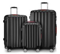 MONZANA® 3Pc Travel Suitcase Set with Organiser,Scale and Strap | Lightweight ABS Hard Shell Luggage | 4 Spinner Wheels | Scratch Resistant Lockable Cabin Trolley Suitcases | M-L-XL | Black