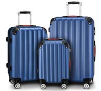 MONZANA® 3Pc Travel Suitcase Set with Organiser,Scale and Strap | Lightweight ABS Hard Shell Luggage | 4 Spinner Wheels | Scratch Resistant Lockable Cabin Trolley Suitcases | M-L-XL | Blue