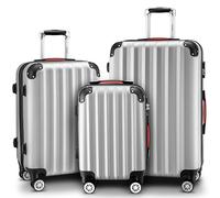 MONZANA® 3Pc Travel Suitcase Set with Organiser,Scale and Strap | Lightweight ABS Hard Shell Luggage | 4 Spinner Wheels | Scratch Resistant Lockable Cabin Trolley Suitcases | M-L-XL | Silver