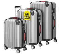 Monzana® Suitcase Set - Silver Luggage Sets for Travel - 3 Piece Lightweight ABS Hard Shell Suitcases, Telescopic Handle & Spinner Wheels - Built in Lock, Medium Cabin Bag, Large, XL