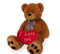 Monzana® Teddy Bear with 'I Love You' Heart Pillow | XXL - 150cm | Brown | Valentine's Day Gift | Soft Fur, Cute Bow Tie | Perfect Present for Husband, Wife, Girlfriend or Boyfriend