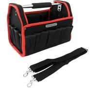 MONZANA® Tool Bag with Shoulder Strap - Large Heavy Duty Tool Storage Organiser with Multiple Pockets & Reinforced Base for Electricians, Plumbers, Mechanics & DIY Use - Black/Red