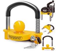 Monzana® Trailer Lock for Standard 50mm Trailer Coupling Solid Steel Yellow | Easy Installation Anti-Theft Protection | Secure Caravan Hitch Lock | 2 High Security Cruciform Keys