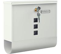 MONZANA® Wall Mounted Postbox Outside Letter Box Post Box White | Lockable, 2 Keys, Waterproof Steel External Mailbox, Newspaper Holder, Viewing Window, Outdoor Letterbox Postboxes for Home