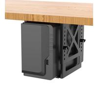 Monzlteck Under Desk Adjustable Metal Mount Bracket - 16-Level Height Adjustment (14-28cm), Heavy-Duty 15kg Load Capacity, Universal Stand for PC, NAS, Speaker with Paper Template, Ventilation Design