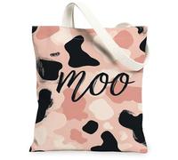 Moo Canvas Tote Bag for Women, Modern Playful Spots Blush None Blush Washable Reusable Small Tote Bags Ideas for Family Friends Colleagues Reading Loves 13x15 Inch