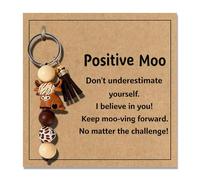 Moo Cow Keychain with Inspirational Card, Don’t Underestimate Yourself, I Believe in You, Keep Moo-ving, No Matter the Challenge, Motivational Gift for Women, Men, Students, Friends, Cute Cow Key Ring