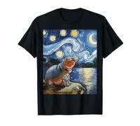 Moo-Deng Starry Night Van Gogh Baby Pigmy Hippo Zoo Family T-Shirt