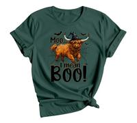 Moo... I Mean Boo! Halloween Cow Womens Graphic T-Shirt Witch Hat Holiday Tee for Women 8 Forest Green